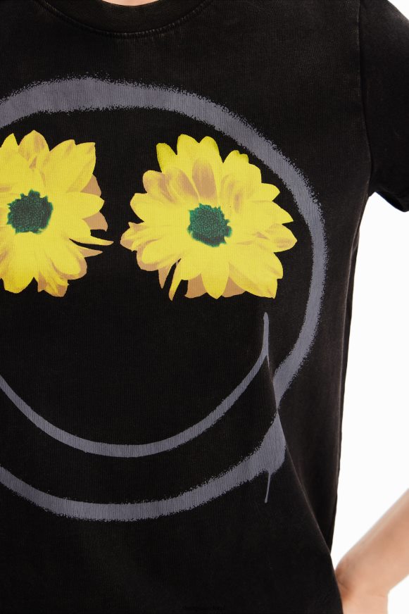 Desigual Women Smiley flowers T-shirt Clothing PFVZ0B1018