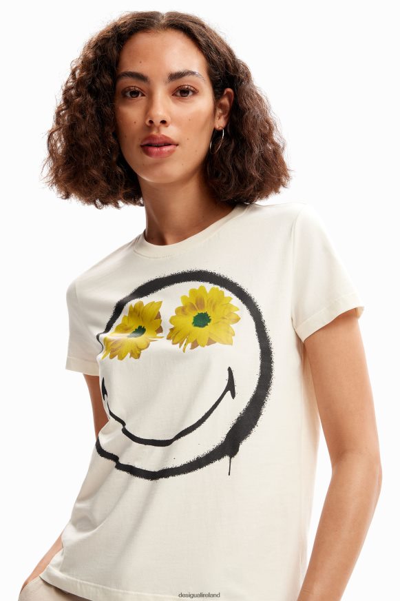 Desigual Women Smiley flowers T-shirt Clothing PFVZ0B944