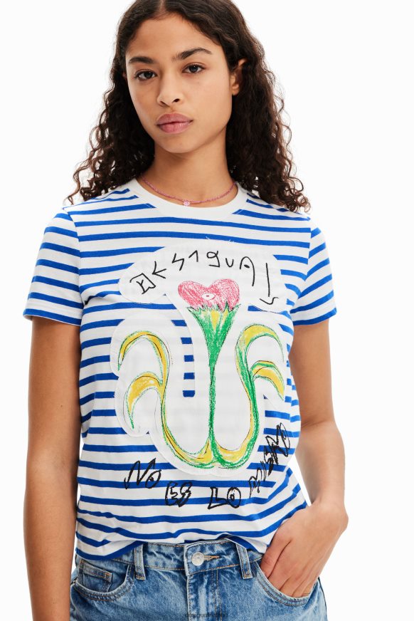 Desigual Women Striped arty T-shirt Clothing PFVZ0B951