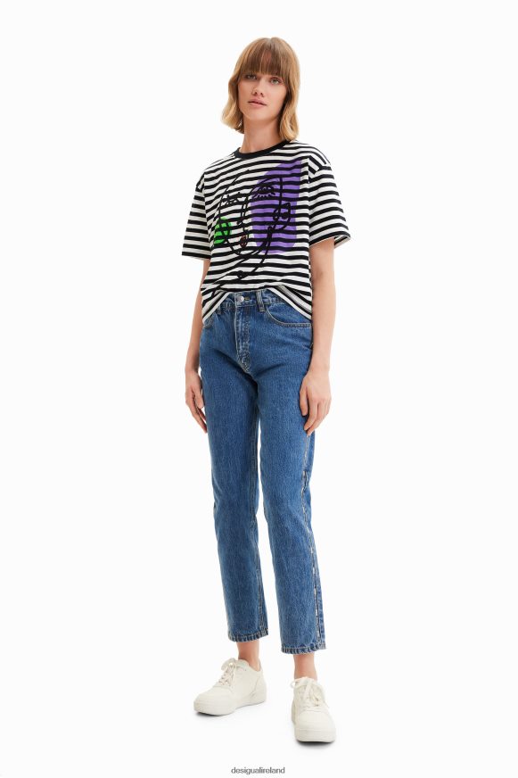 Desigual Women Striped arty face T-shirt Clothing PFVZ0B1021
