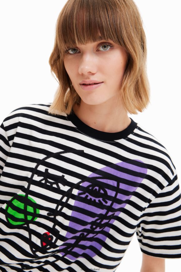 Desigual Women Striped arty face T-shirt Clothing PFVZ0B1021