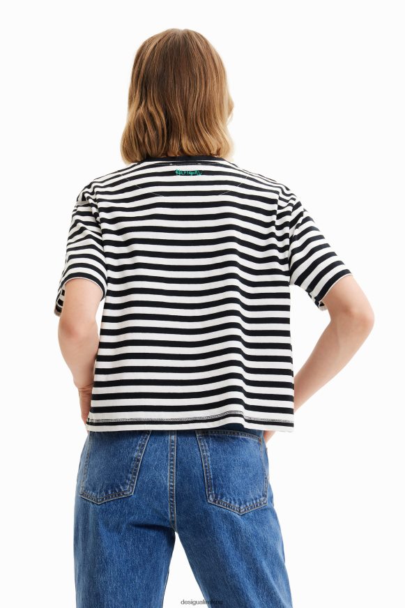Desigual Women Striped arty face T-shirt Clothing PFVZ0B1021