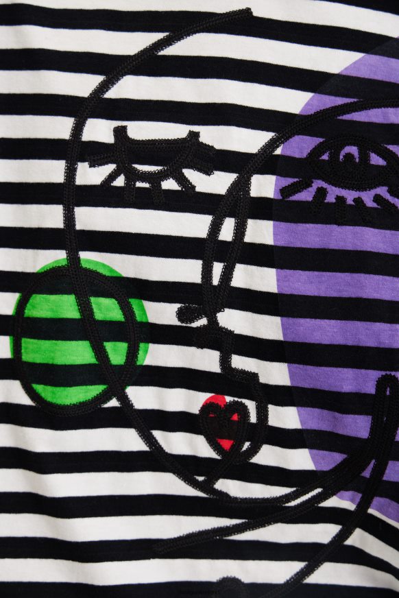 Desigual Women Striped arty face T-shirt Clothing PFVZ0B1021