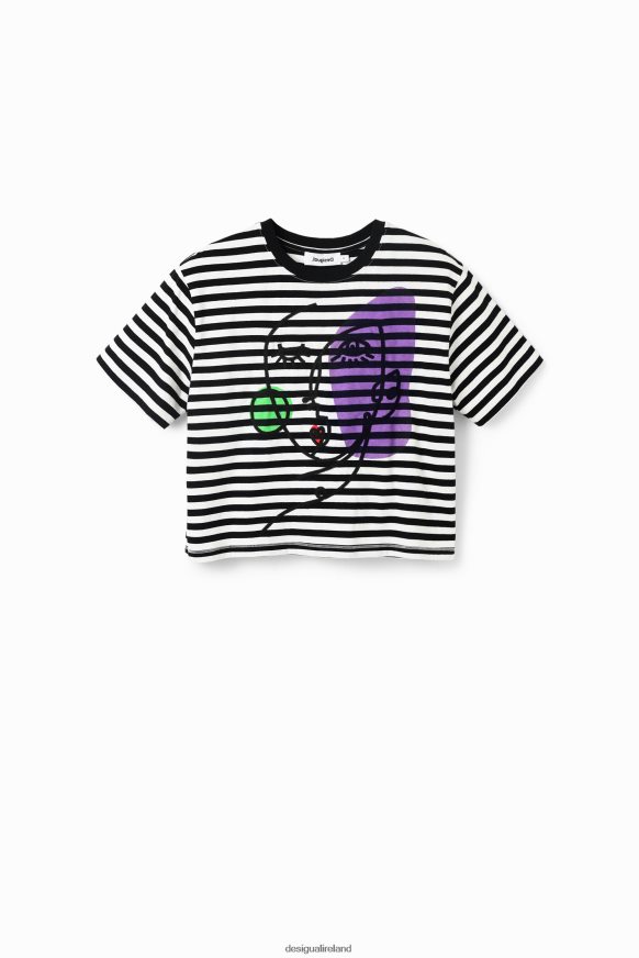Desigual Women Striped arty face T-shirt Clothing PFVZ0B1021