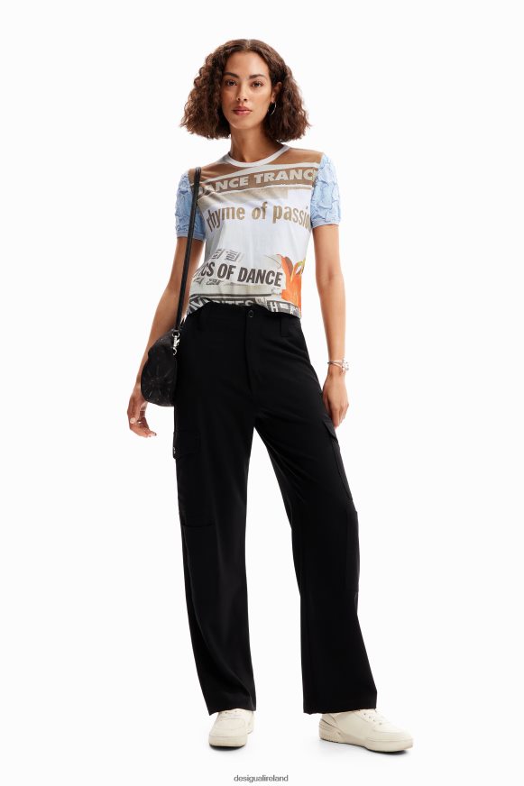 Desigual Women Textured newspaper T-shirt Clothing PFVZ0B123