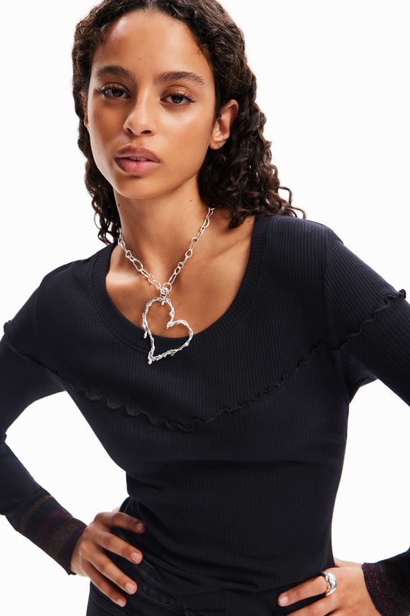Desigual Women Textured ribbed T-shirt Clothing PFVZ0B274