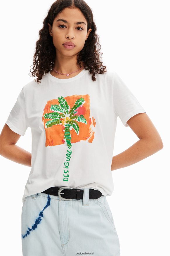 Desigual Women Tropical palm tree T-shirt Clothing PFVZ0B940