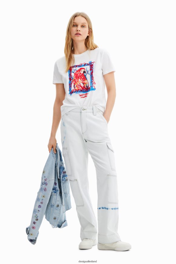 Desigual Women Tropical parrot T-shirt Clothing PFVZ0B1009