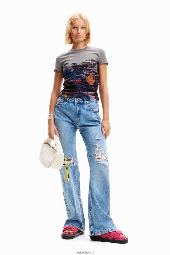 Desigual Women Tulle newspaper T-shirt Clothing PFVZ0B915