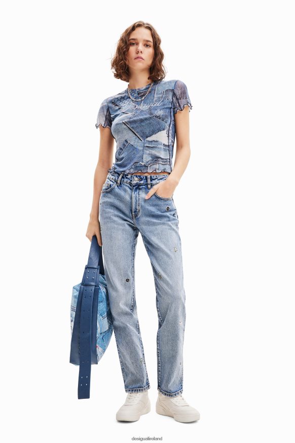 Desigual Women Tulle patchwork denim T-shirt Clothing PFVZ0B42