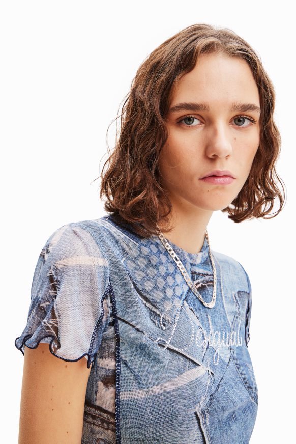 Desigual Women Tulle patchwork denim T-shirt Clothing PFVZ0B42