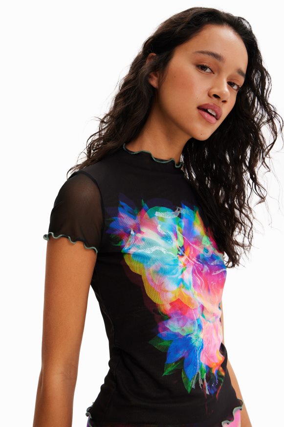 Desigual Women Tulle slim floral T-shirt Clothing PFVZ0B848