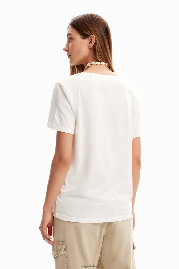 Desigual Women V-neck flower T-shirt Clothing PFVZ0B1142