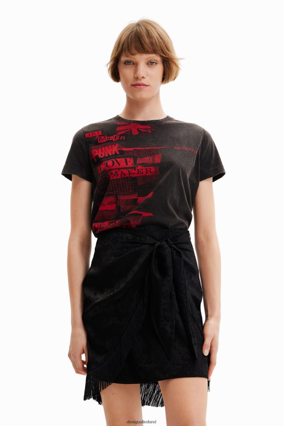 Desigual Women Washed-effect newspaper T-shirt Clothing PFVZ0B1004