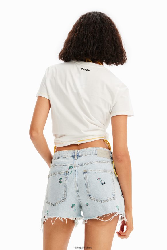 Desigual Women Embroidered denim shorts Clothing PFVZ0B484