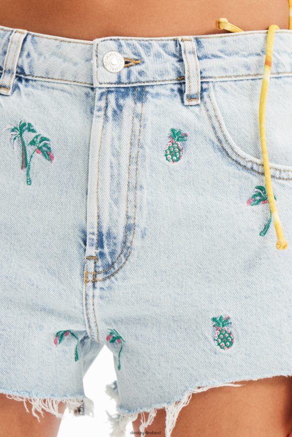Desigual Women Embroidered denim shorts Clothing PFVZ0B484