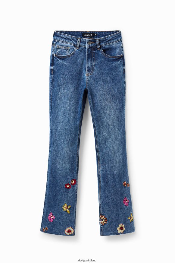 Desigual Women Floral embroidery flare cropped jeans Clothing PFVZ0B1013