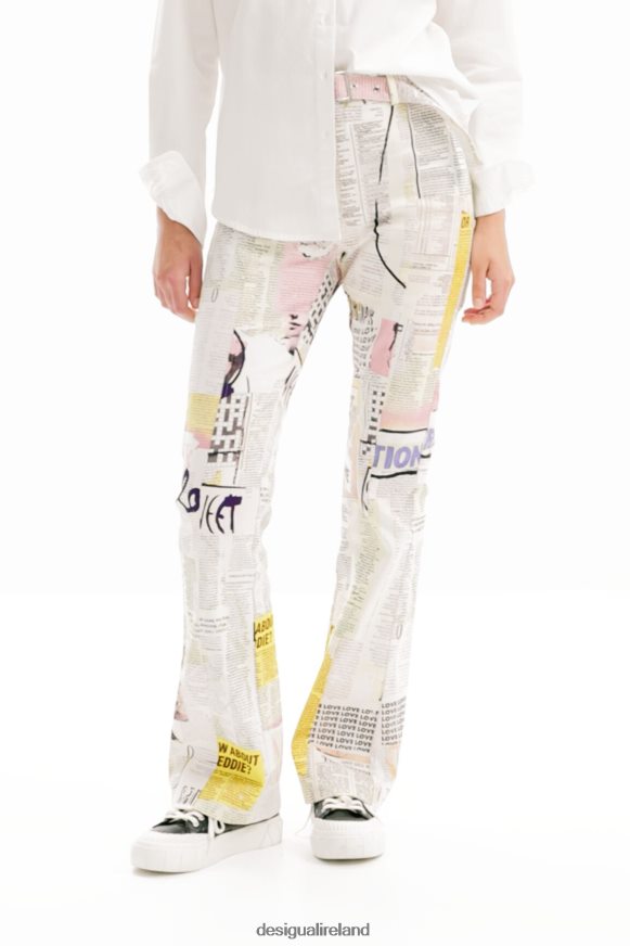 Desigual Women Newspaper flare trousers Clothing PFVZ0B87