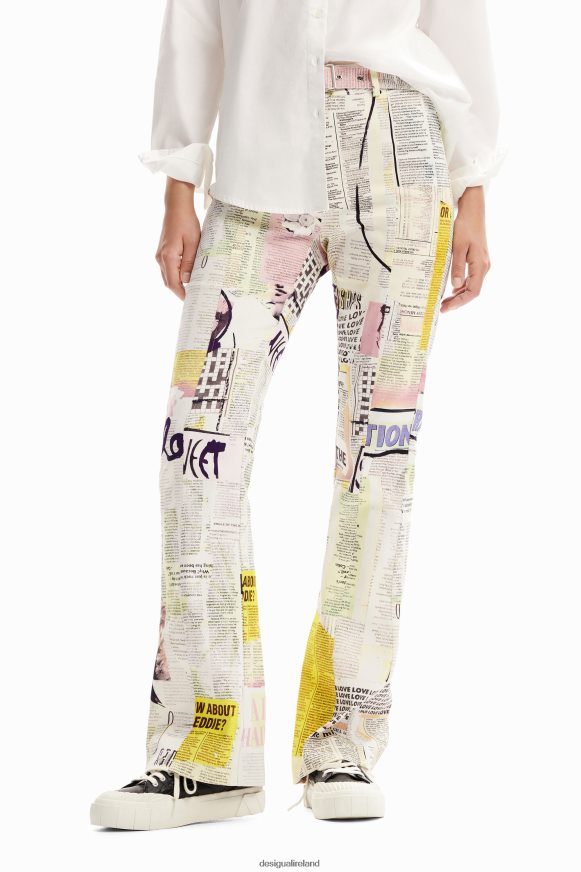 Desigual Women Newspaper flare trousers Clothing PFVZ0B87