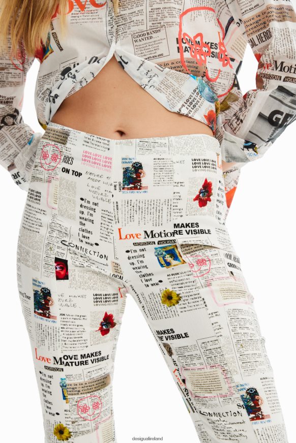 Desigual Women Newspaper slit trousers Clothing PFVZ0B652
