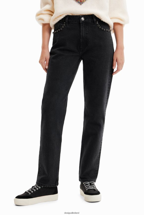 Desigual Women Straight rhinestone jeans Clothing PFVZ0B731