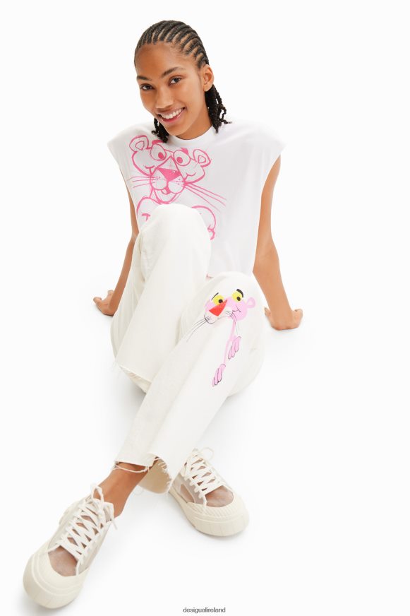 Desigual Women Wide-leg Pink Panther jeans Clothing PFVZ0B498