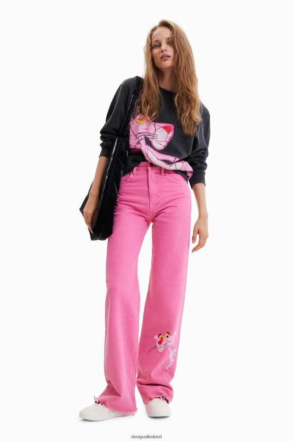 Desigual Women Wide-leg Pink Panther jeans Clothing PFVZ0B639