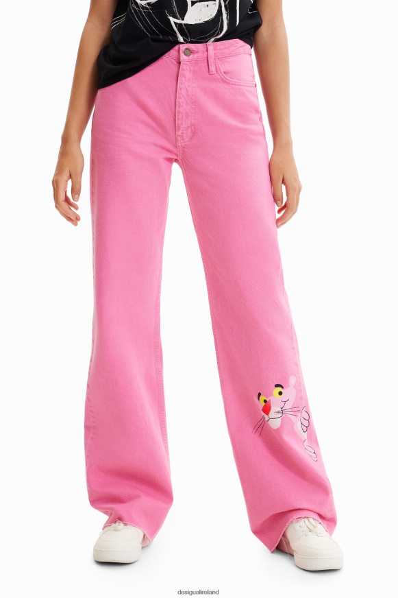 Desigual Women Wide-leg Pink Panther jeans Clothing PFVZ0B844