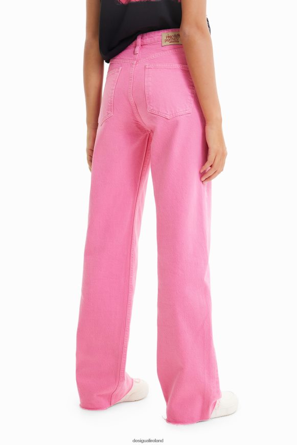 Desigual Women Wide-leg Pink Panther jeans Clothing PFVZ0B844