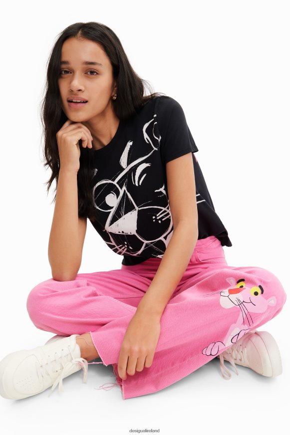 Desigual Women Wide-leg Pink Panther jeans Clothing PFVZ0B844