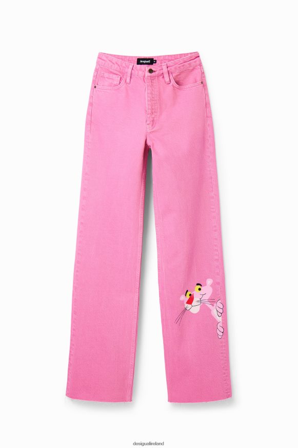 Desigual Women Wide-leg Pink Panther jeans Clothing PFVZ0B844