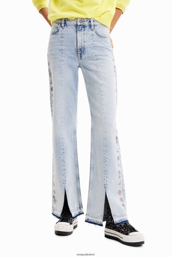Desigual Women Wide-leg flower jeans Clothing PFVZ0B797