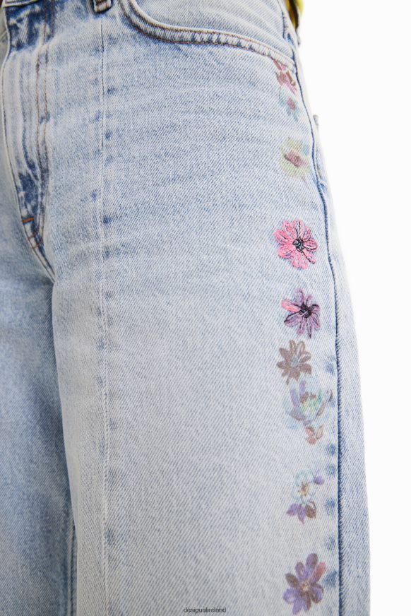 Desigual Women Wide-leg flower jeans Clothing PFVZ0B797