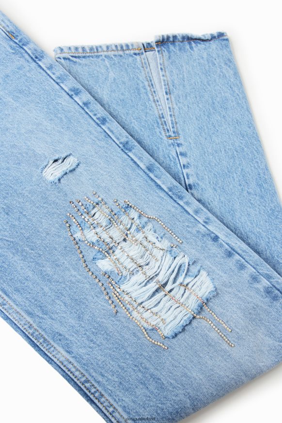 Desigual Women Wide-leg rhinestone jeans Clothing PFVZ0B302