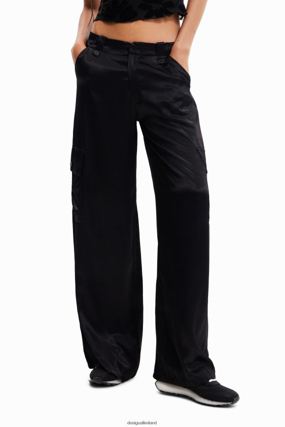 Desigual Women Wide-leg satin cargo trousers Clothing PFVZ0B366