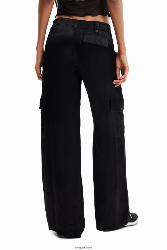Desigual Women Wide-leg satin cargo trousers Clothing PFVZ0B366